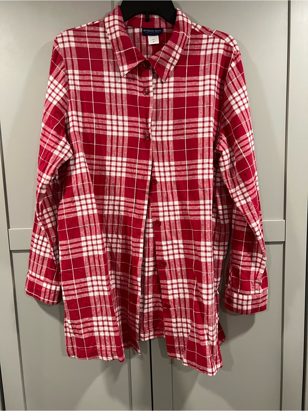 Susan Gail Red and White Plaid Button-Down Shirt